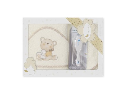 INTERBABY | Osuška froté MACKO LOVE + kefa - KRÉMOVÁ