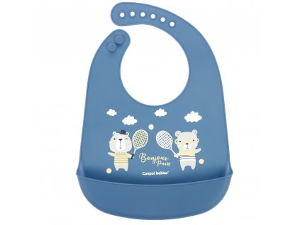 CANPOL BABIES Podbradník silikónový s vreckom Bonjour Paris modrý
