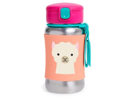 SKIP HOP Zoo Fľaša so slamkou na vodu nerez Lama 12m+