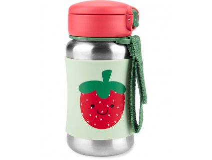 SKIP HOP Spark Style Fľaša so slamkou na vodu nerez Jahoda 12m+