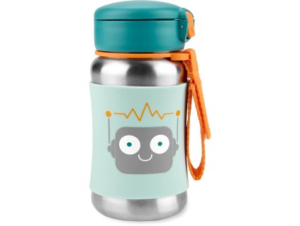 SKIP HOP Spark Style Fľaša so slamkou na vodu nerez Robot 12m+