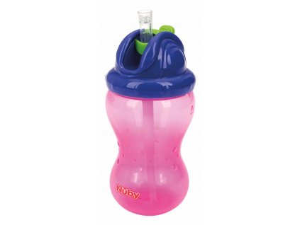 NUBY Hrnček netečúci se sklápacou slamkou a 360ml, 12 m+ červený