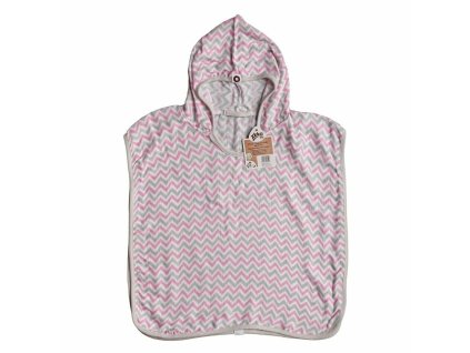 XKKO BMB Scandinavian Chevron Bambusové pončo, baby pink, veľ. 2, 2-3roky