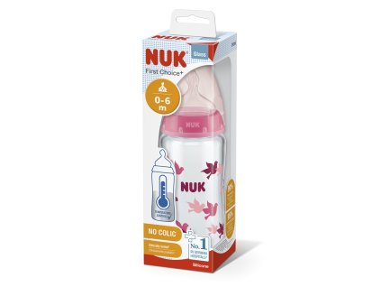 NUK FC+ Fľaša sklenená s kontrolou teploty 240 ml - růžová