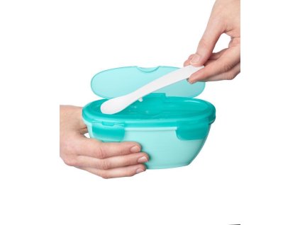 SKIP HOP Miska s lyžičkou v ochrannom puzdre Easy Serve Teal 240 ml, 3m+