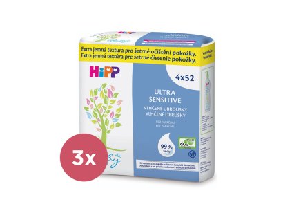 3x HiPP Babysanft Ultra sensitive vlhčené obrúsky bez parfumu (4x 52 ks)