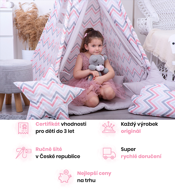 Dětské teepee Cikcak pink grey
