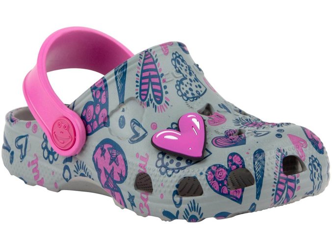 Dívčí sandály Coqui Little Frog Mid.Grey/Fuchsia Love + Amulet (Velikost 27-28)