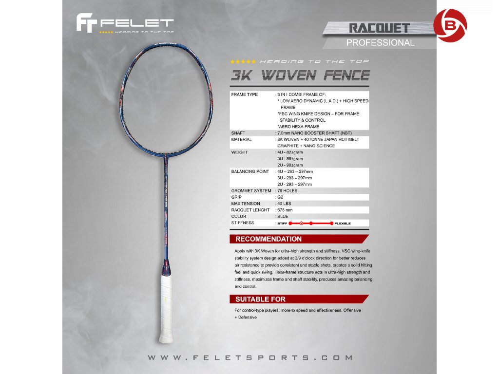 Felet 3K Woven Fence badminton racquet - BadShop
