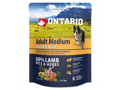 ONTARIO Dog Adult Medium Lamb & Rice - 0,75 kg