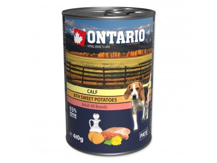 Konzerva ONTARIO Dog Mini Calf, Sweetpotato, Dandelion and Linseed Oil - 400 g