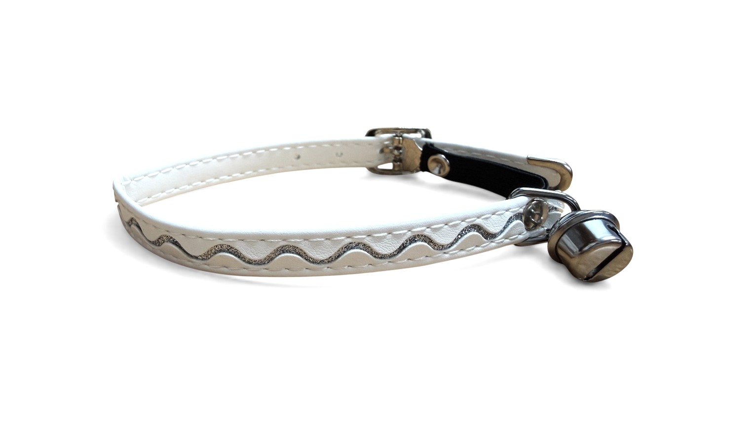 BAFPET Kočičí obojek zdobený stříbrnou vlnkou Barva: Bílá, Rozměr: 10mm x 32cm 20108