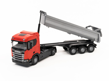 hracka kamion SCANIA R500 Next Gen cerveny s vyklapacim návesom 1