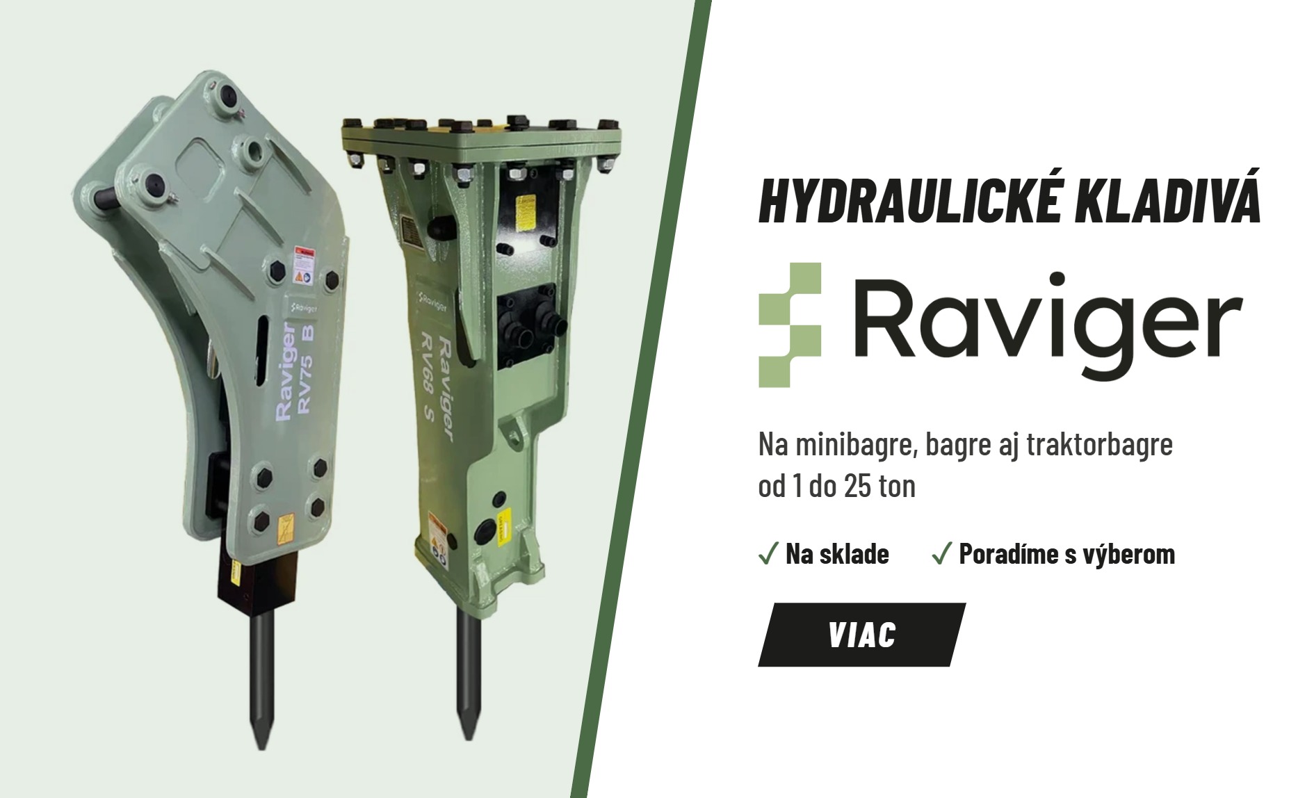 Hydraulické búracie kladivá Raviger na minibagre, bagre a traktorbagre
