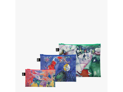 Taštičky na zip 3 ks LOQI MARC CHAGALL I and the Village, Blue Circus