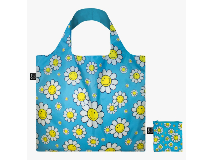 Skládací nákupní taška LOQI SMILEY Flowers Aquarius