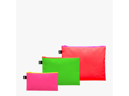 Taštičky na zip 3 ks LOQI NEON Dark Orange, Green and Pink