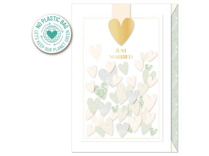 Svatební přání Artebene Transparent Heart Confetti Just Married