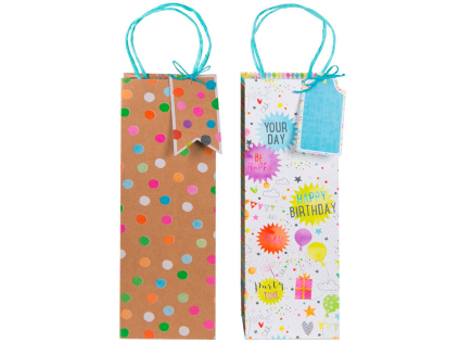 Dárková taška na víno set 2 ks Artebene Dots & Happy Birthday
