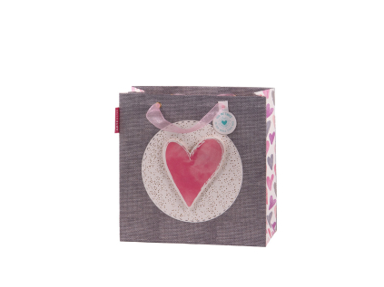 Dárková taška 3D 25x25x11cm Artebene Heart Pink Grey