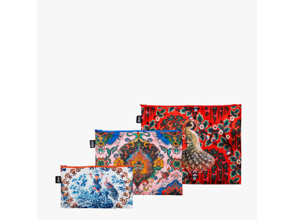 Taštičky na zip 3 ks LOQI DECORATIVE ART Tapestry, Toile de Jouy, Peacock