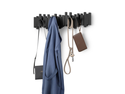 Nástěnný věšák s výklopnými háčky 8 Umbra Sticks - černý