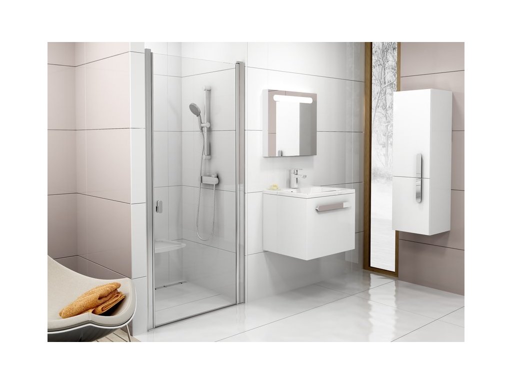 Sprchové dvere jednodielne CSD1-90 CHROME Ravak, sklo Transparent, satin