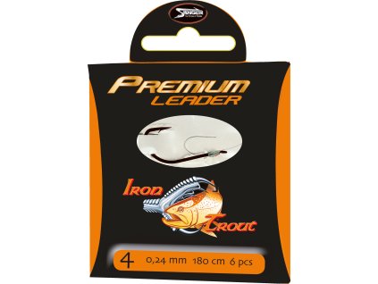 IRON TROUT návazec premium leader, 220 cm, vlasec 0,18 mm, háček č. 10, 10 ks/bal