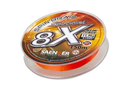 Saenger šňůra 8 X Specialist Spin Braid 150 m 0,10 mm oranžová