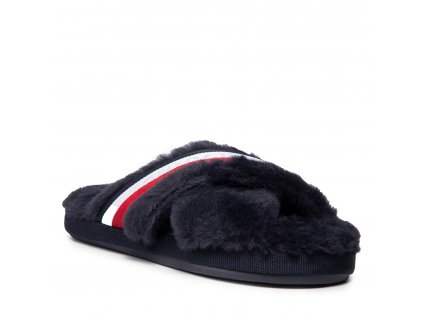 tommy hilfiger papuce tommy furry home slipper fw0fw06314 tmavomodra