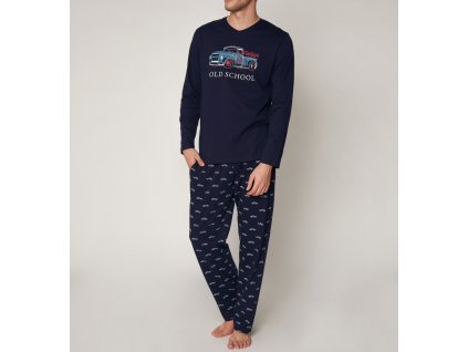 admas pijama manga larga old school para hombre marino