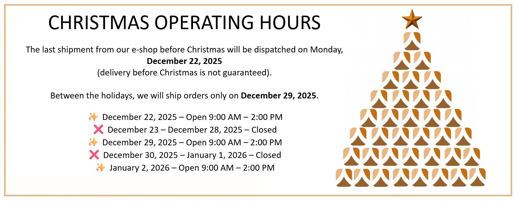 Xmas operating hours