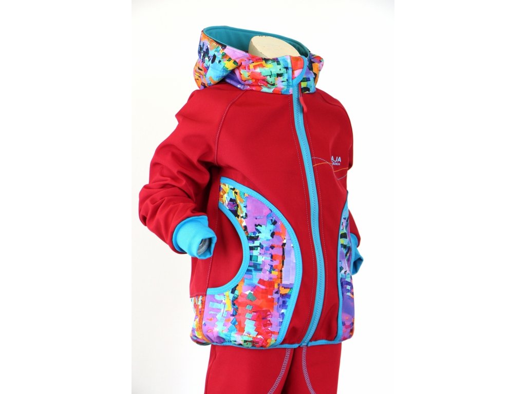 softshellová bunda pro holčičky, červená + barevná abstrakce Velikost 86/92 6109 49 1224