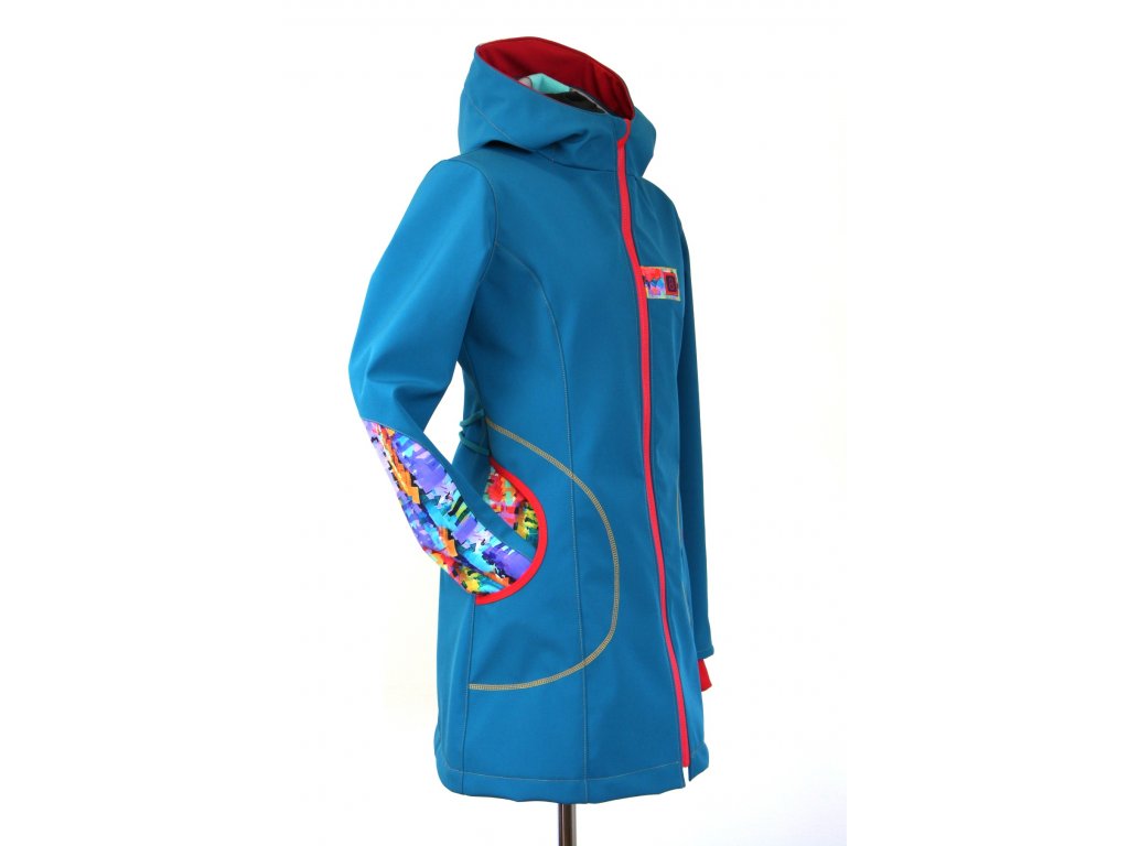 dívčí softshellový kabát P, petrolejový + barevná abstrakce Velikost 156/164 7659 49 2258