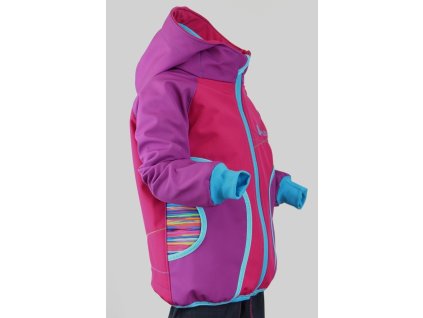 softshellová bunda pro holky, růžová + fialová, pestré pruhy Velikost 134/140 5459 49 841