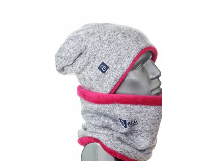 zimní svetrová čepice pro ženy, šedá + růžová Velikost L 5788 47 1005