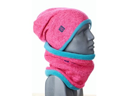 zimní svetrová čepice pro holky, neon. růžová + tyrkysová Velikost L 5826 47 1043