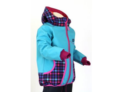 softshellová bunda pro holčičky, tyrkysová, fialové kostičky Velikost 86/92 6106 49 1222