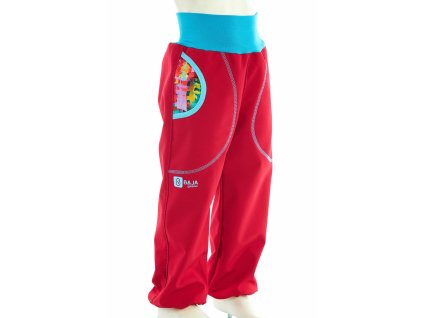 softshellové kalhoty pro holčičky, červené + barevná abstrakce Velikost 92 6496 48 1545