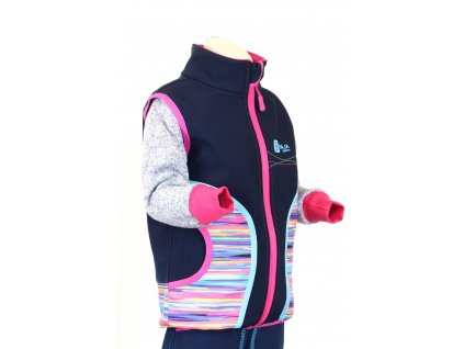 softshellová vesta pro holčičky, tm. modrá + pestré pruhy Velikost 86/92 7375 49 2041