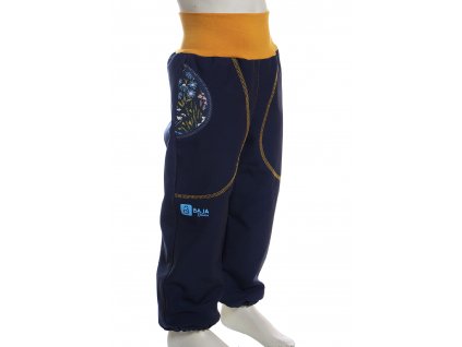 softshellové kalhoty pro děti, tm. modré + luční kvítí