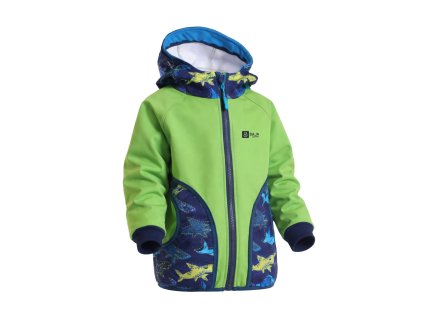 softshellová bunda pro kluky, zelená, žraloci na modré, bok
