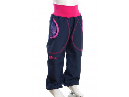 softshellová kalhoty pro holky, tm. modré + fialové mandaly, ořez