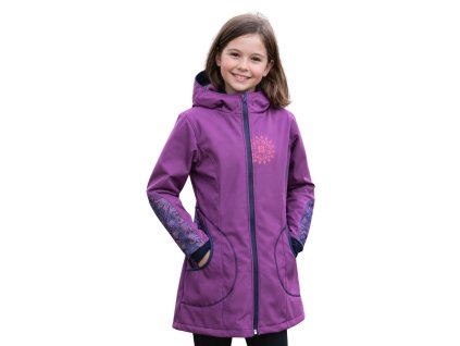 dívčí softshellový kabát, fialový, fialové mandaly, model na bílé