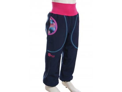 softshellové kalhoty pro holky, tm. modré + lilie, bok