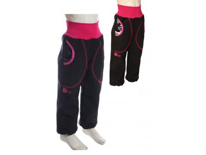 softshellové kalhoty, černé + reflexní maskáč, růžová, koláž