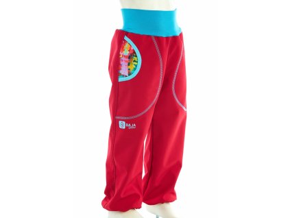 softshellové kalhoty pro holky, červené + barevná abstrakce Velikost 140 6504 48 1553