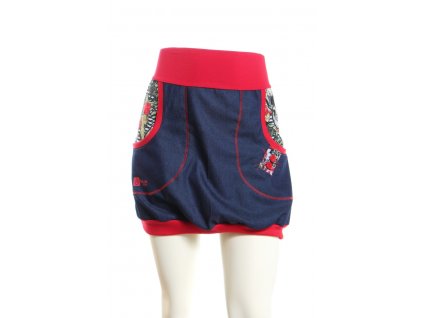 riflová sukně sportovní, lebky + červená2