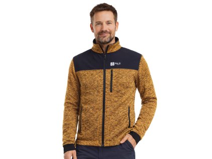 pánská svetrová mikina, hořčicový melír, černá, model