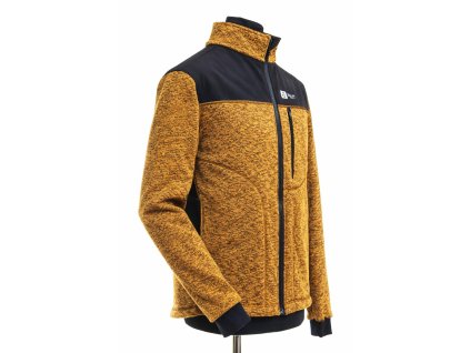 pánská svetrová mikina, hořčicový melír + černá, s kapsičkou, bok